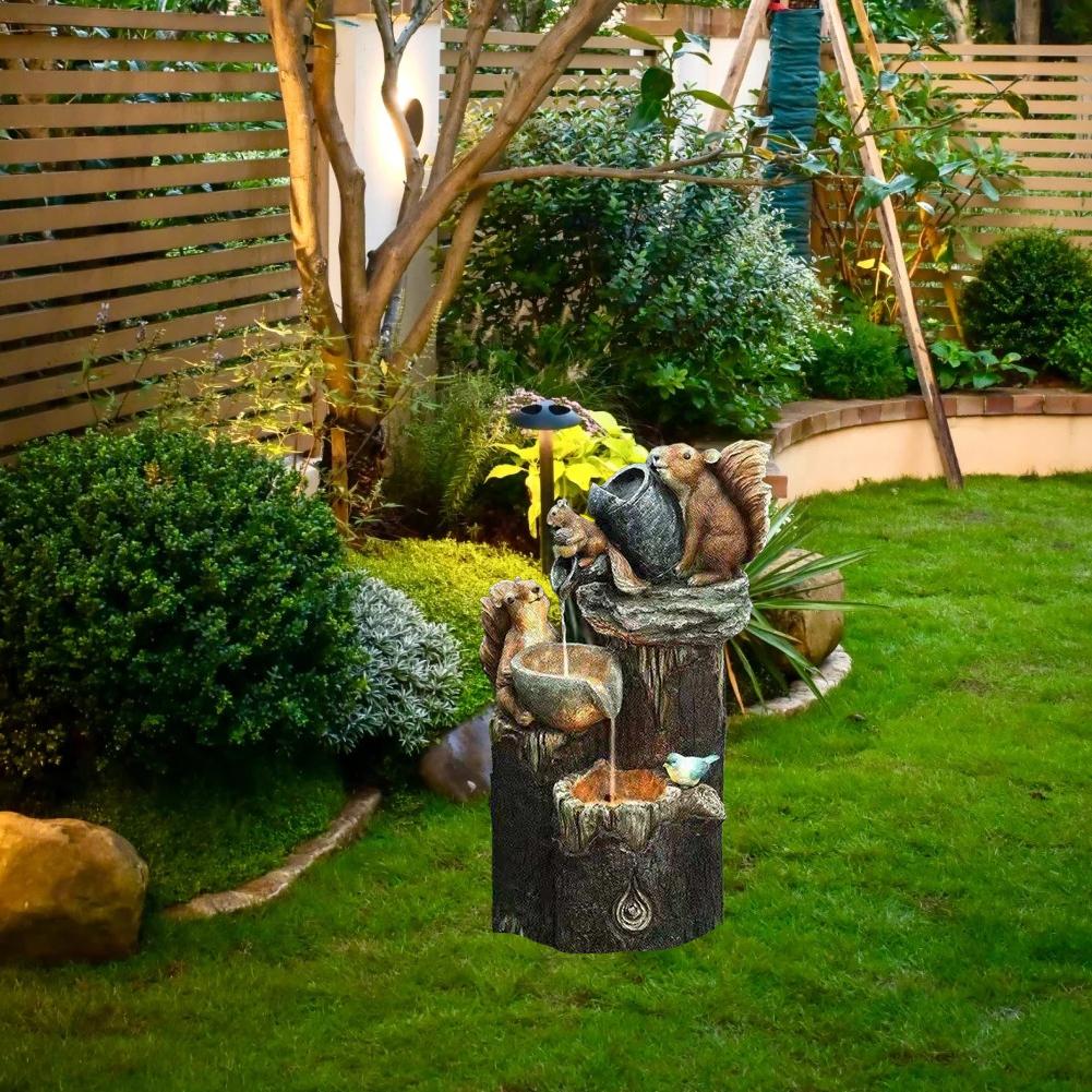 Squirrel Duck Water Solar Garden Ornament Resin Patio Fountain Garden Design Garden Simulation Decoration