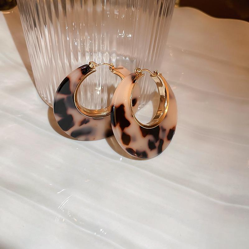 Real Gold Electroplated Silver Needle Leopard Print Star Circle Earrings European and American Trend Design Earrings Temperament Atmosphere Earrings