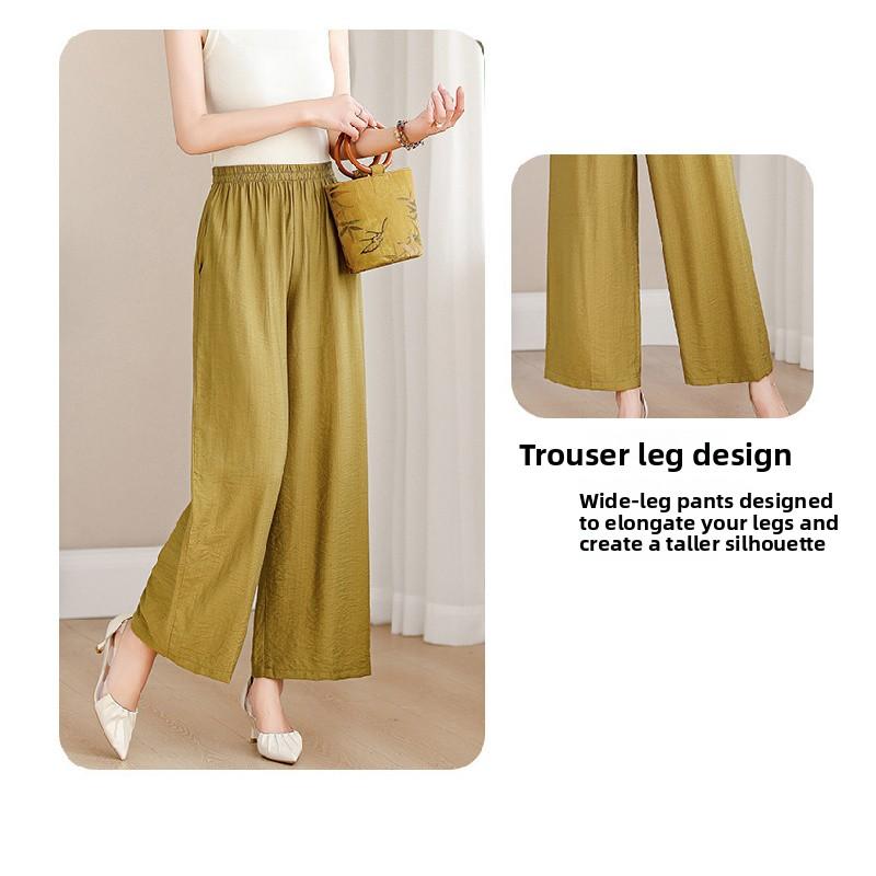 Plus-size women's wide-leg pants 2026 summer new style for mothers, fashionable, loose, slimming, high-waisted, drapey, thin, casual cropped pants