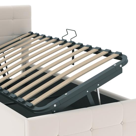 Paturi Copii 90 x 200cm Tapițerie Tăblie Reglabilă pe Înălțime Spațiu Mare Ergonomic Depozitare Hidraulică