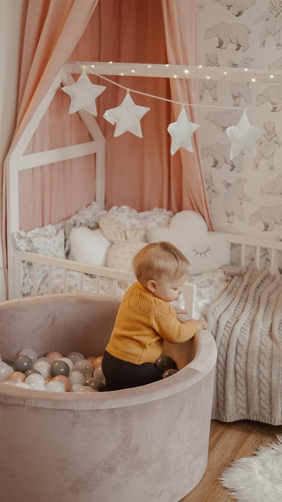 Dry ball pit 600 pieces 110x110x40 Velvet lilac: light mint, light blue, pearl, gray, transparent, pearl