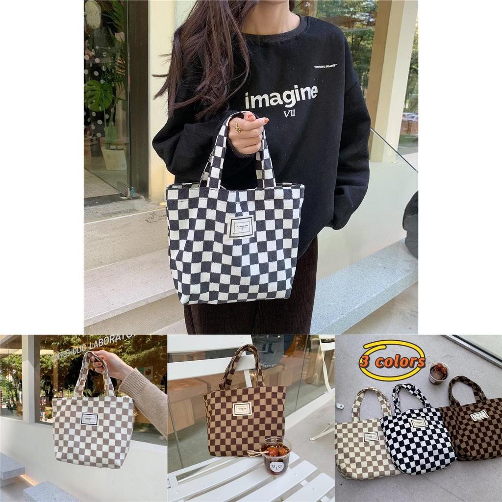 Chic Vintage Plaid Checkered Tote Lunch Bag For Moms Stylish Insulated Carrier