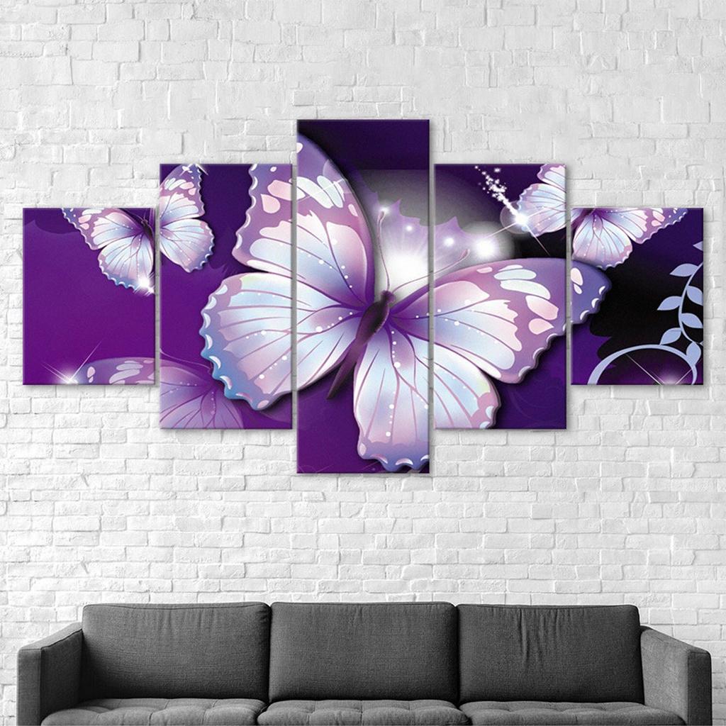 Lila Schimmernde Schmetterlinge 5-teiliges Fünf-Panel-Wandleinwandbild Modernes Poster Bilder Heimdeko Geschenk für Ihn für Sie