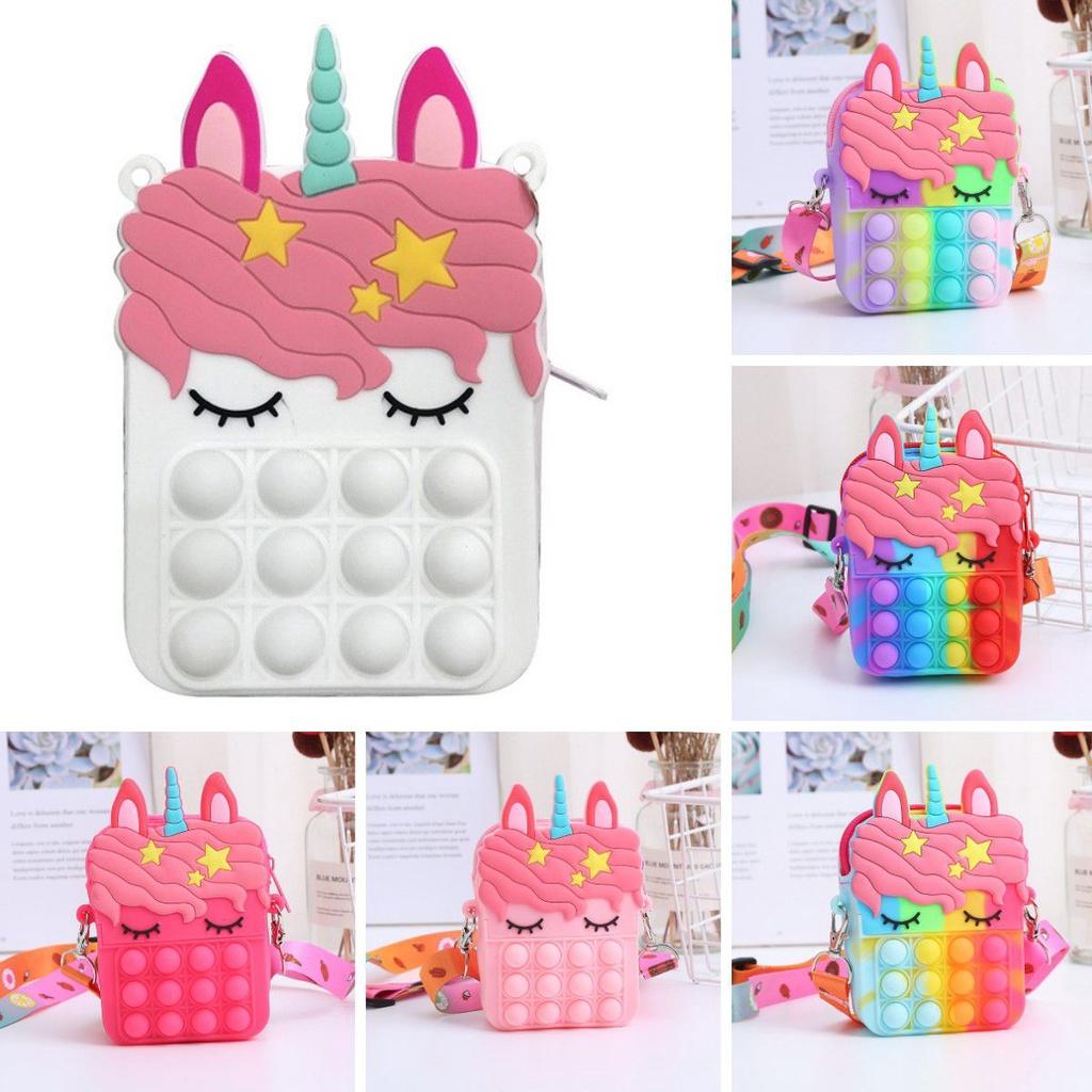 Colorful Rainbow Unicorn Popper Sensory Stationery Storage Bag With Fidget Toy