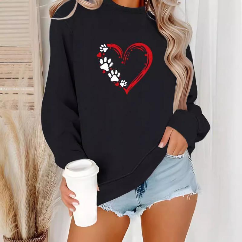 Pull-sweat décontracté à manches longues et col rond pour femme, automne-hiver, avec imprimé cœur