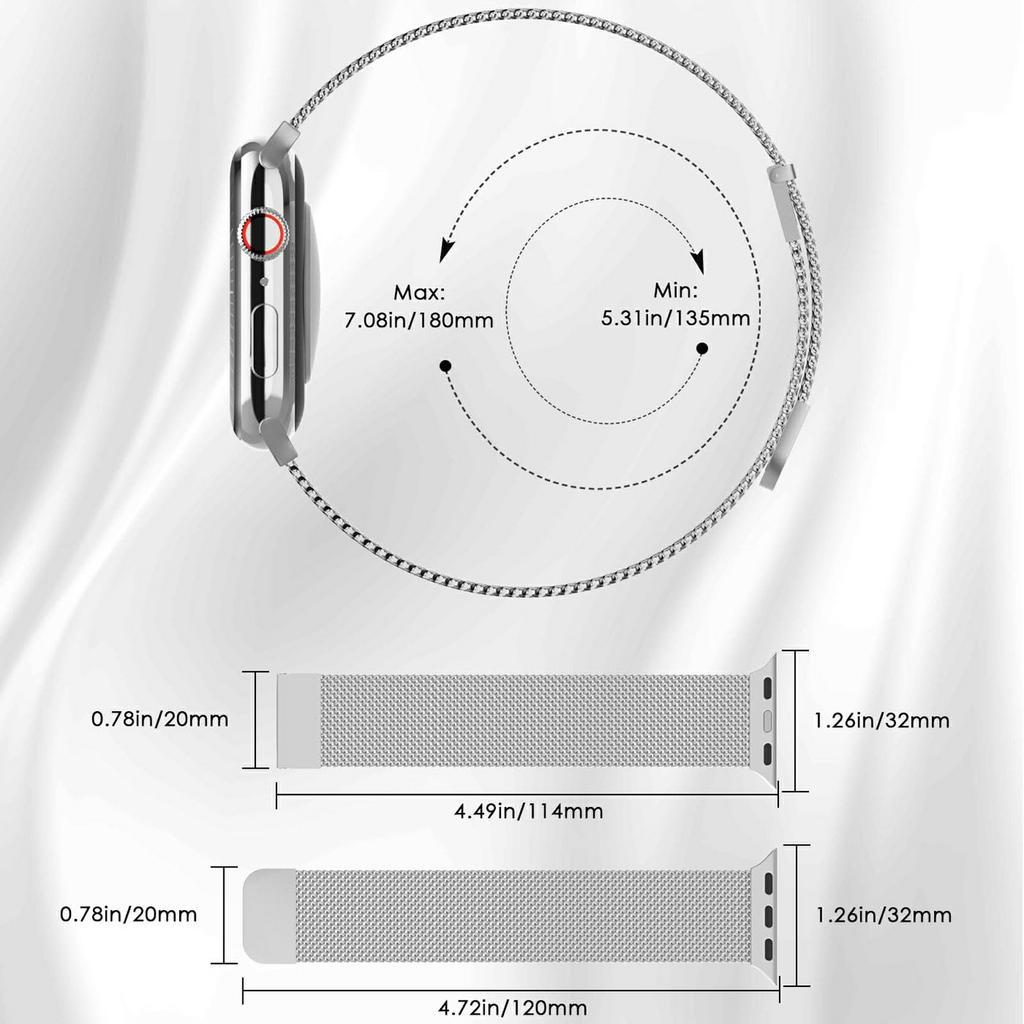 Silver Metal Strap for Apple Watch Series 10 Ultra 9 8 7 SE 6 5 4 3 2 1 46mm 49mm 45mm 44mm 42mm Magnetic Closure Milanese Watch Band