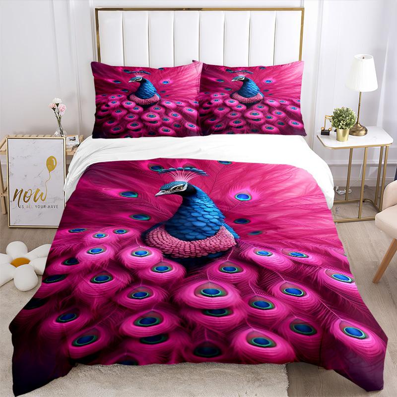 3pcs Peacock Feather Print Duvet Cover Set, 1 Duvet Cover + 2 Pillowcases (No Insert), High-Definition Print, Home & Dorm yy251123006