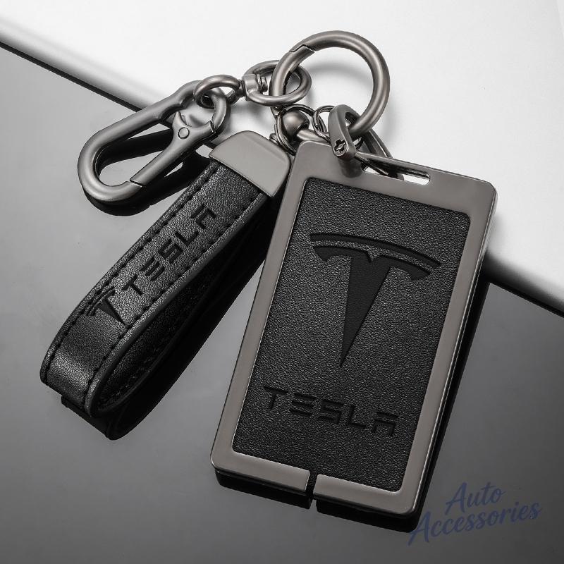 Leder Auto NFC Karten Schlüssel Etui Hülle Zinklegierung Schutzschale Schlüsselanhänger Für Tesla Model 3 Model Y Model S X Schlüsselanhänger Zubehör