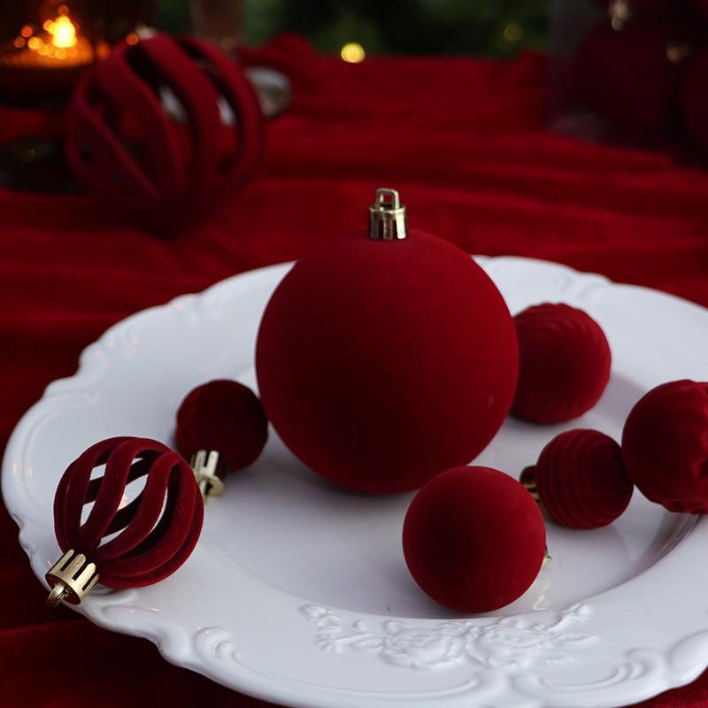 3cm Flocked Christmas Balls 30pcs Set Xmas Tree Hanging Ornaments Luxury Decorations