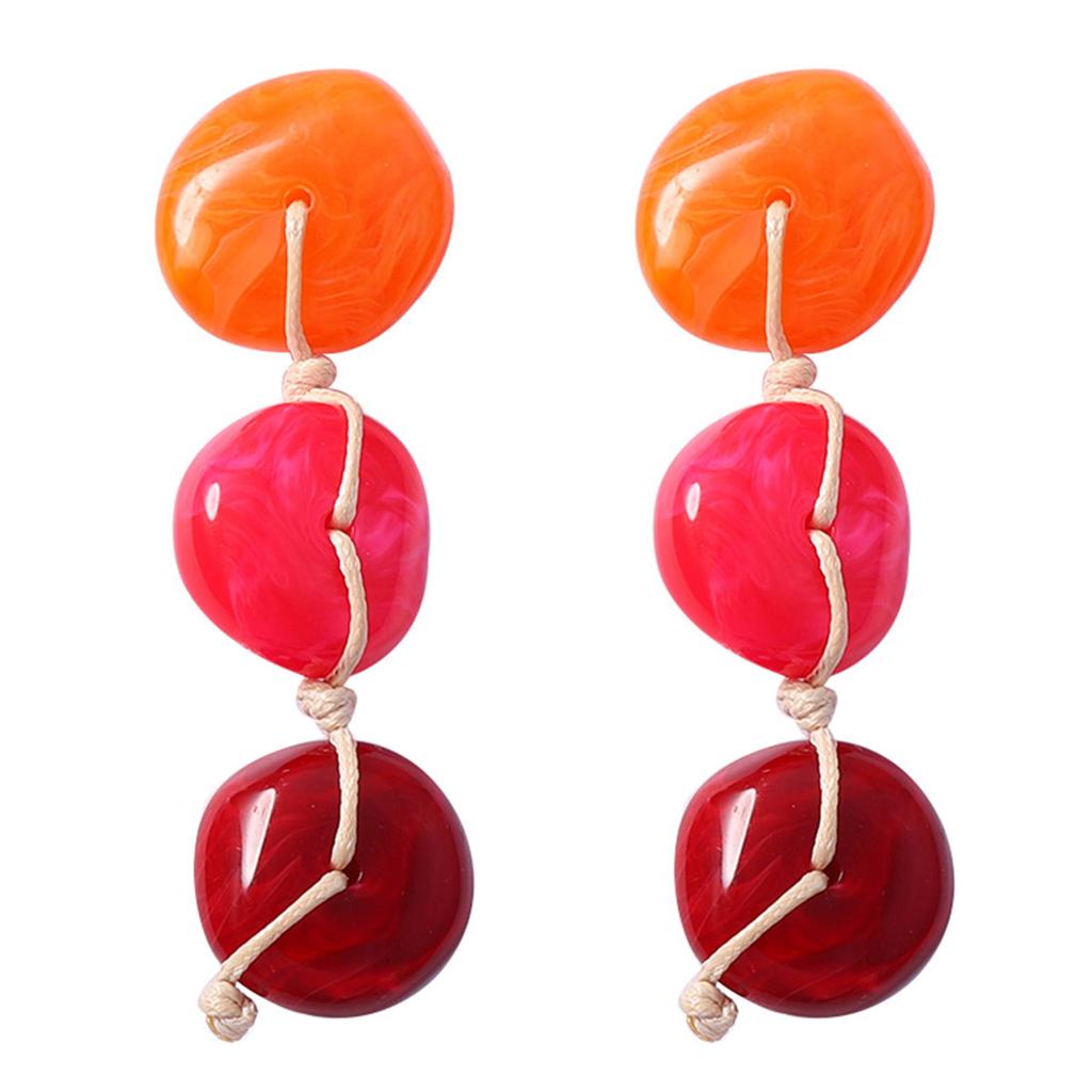 Bohemian Contrast Resin Beaded Handmade Knot Design Earrings Holiday Atmosphere Fashion Women's