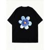 Casual T Shirt White Blue Flower Print Summer Outfit Women Fashion Top For Everyday Wear