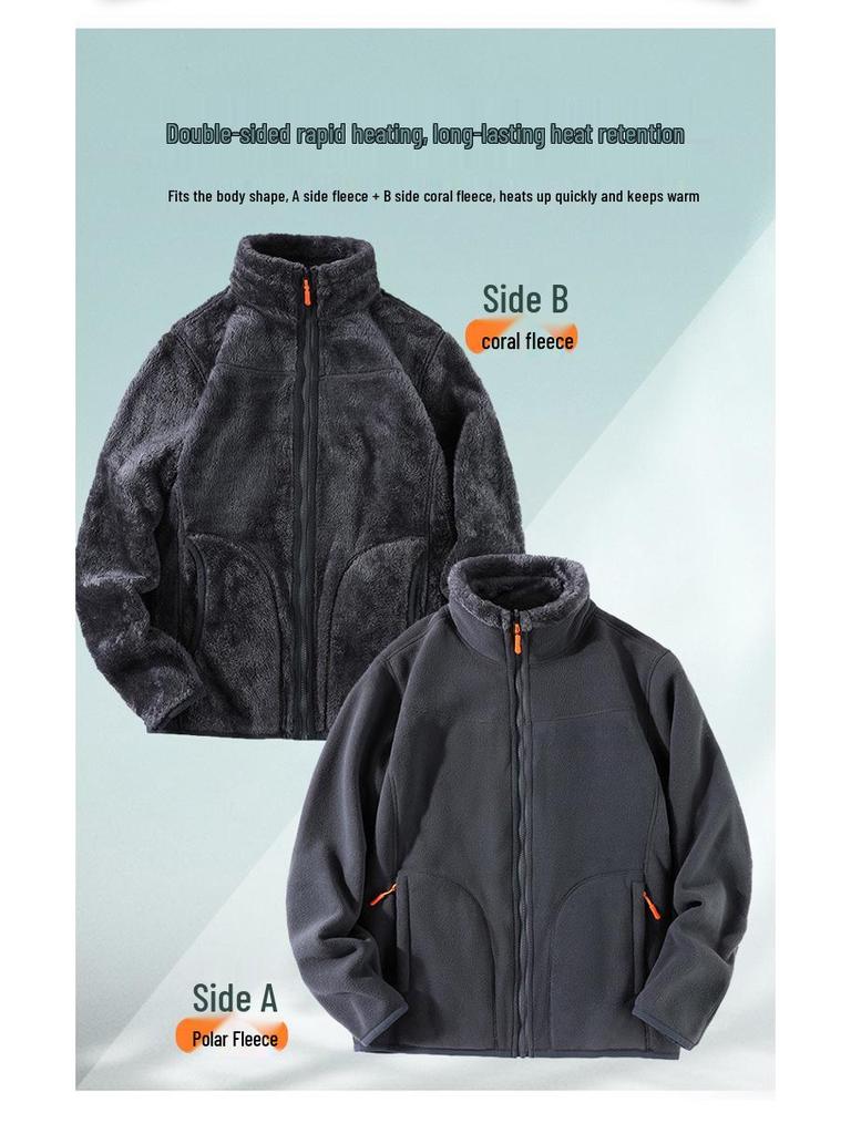 Women's Reversible Coral Fleece & Lambswool Jacket - Outdoor Warmth & Couple Style