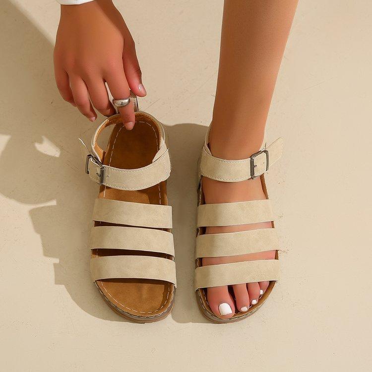 

New 2025 European and American style women s sandals buckle casual beach shoes thick-soled large-size flat-toed Martin Roman shoes 43