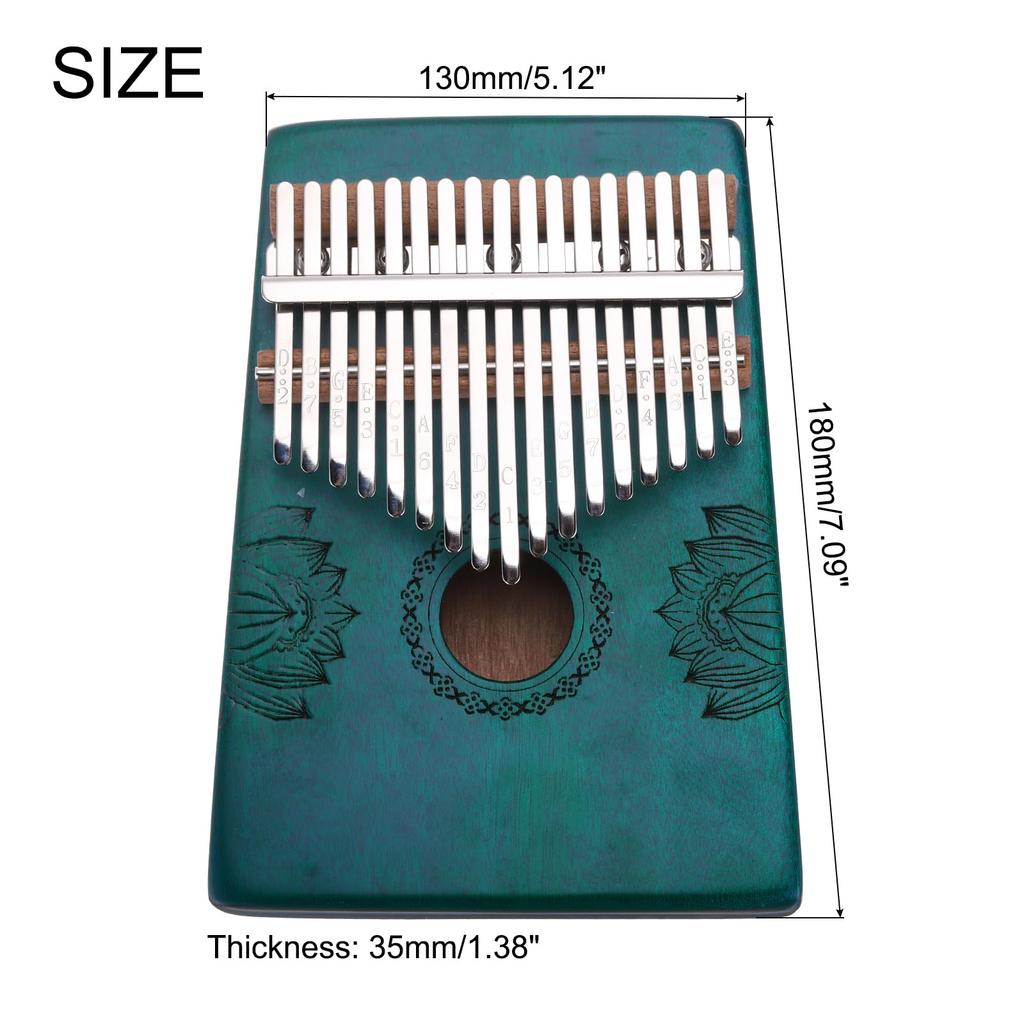 uxcell 17-Key Thumb Piano, Blue Mini Portable Finger Piano with Solid Koa Wood Floral Pattern, Tuning Hammer, Musical Notebook, Gift for Adults and