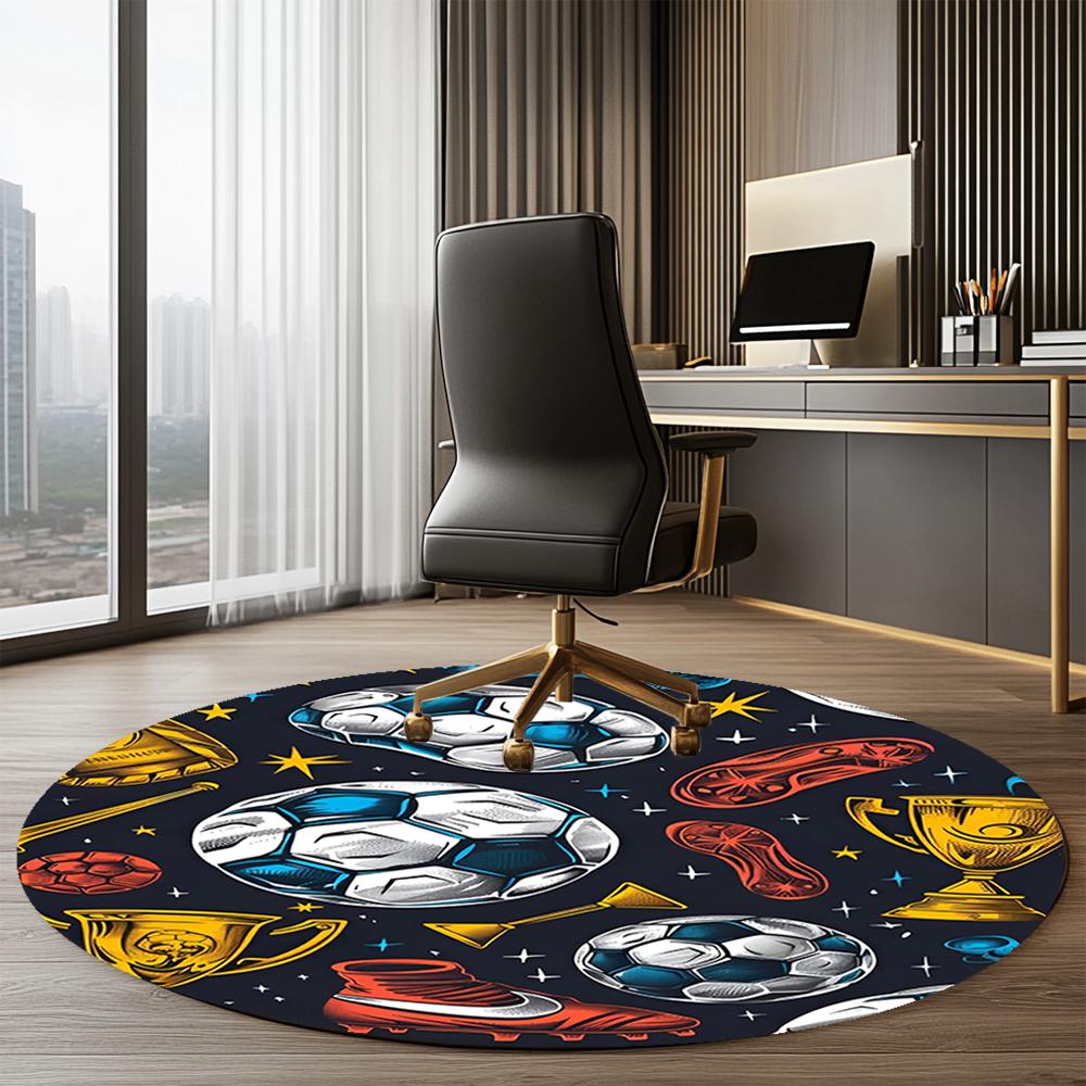 Soccer Printed Round Rug Carpet Chair Rug Area Rug Entryway Doormats,for Office Chair Living Room Bedroom Kitchen Room.