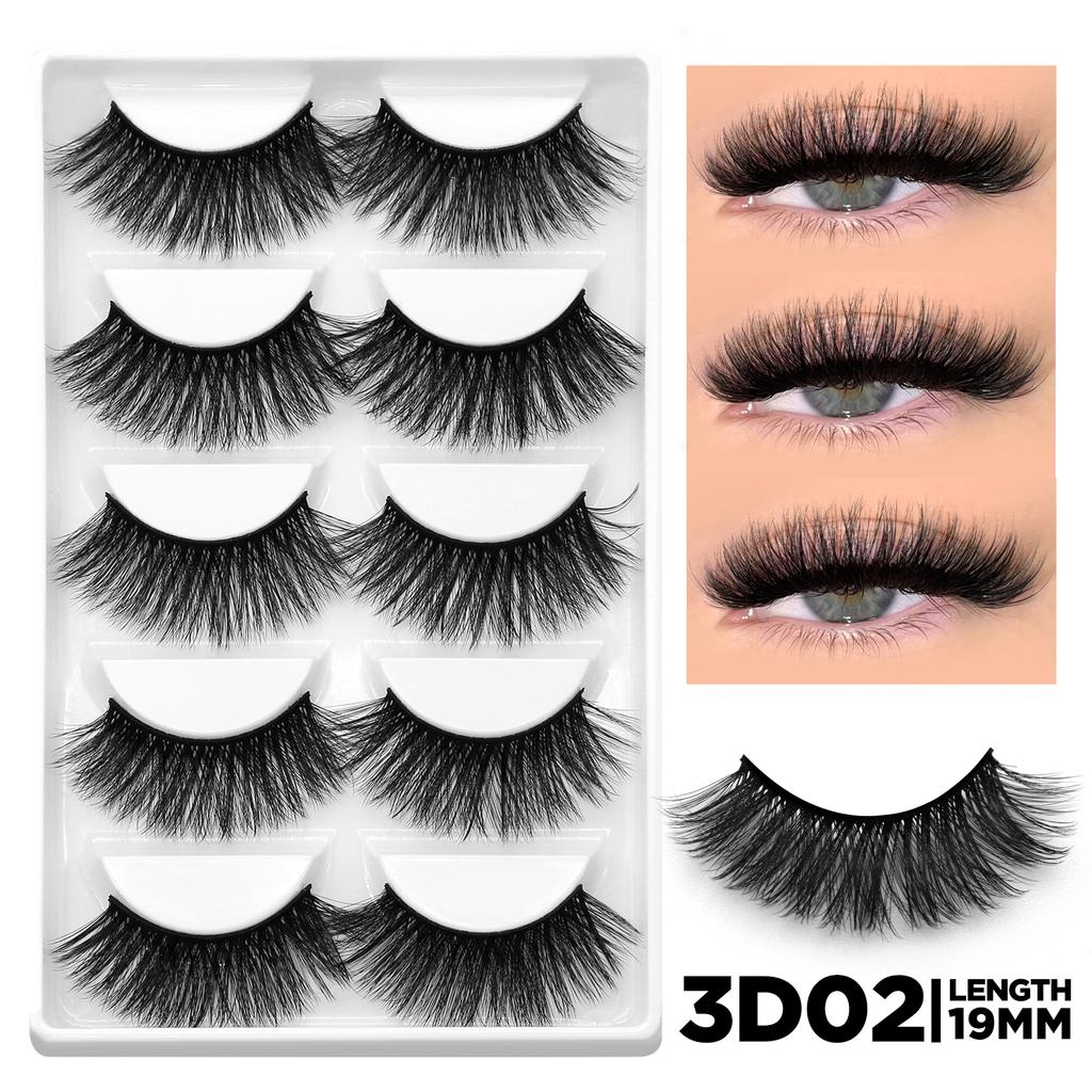GROINNEYA 5/10 Pairs Fluffy Lashes 3D Mink Lashes Natural Eyelashes Cat Eye Lashes False Eyelashes Makeup Eyelash Extension
