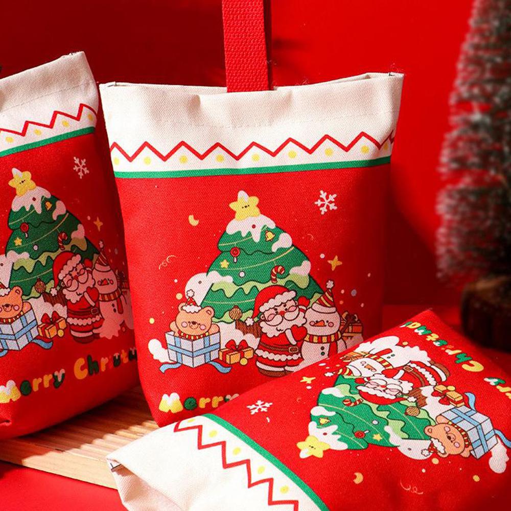 Cute Christmas Canvas Handbag Christmas Eve Candy Snacks Gift Bag Handheld Gift Bag Creative Christmas Companion Gift