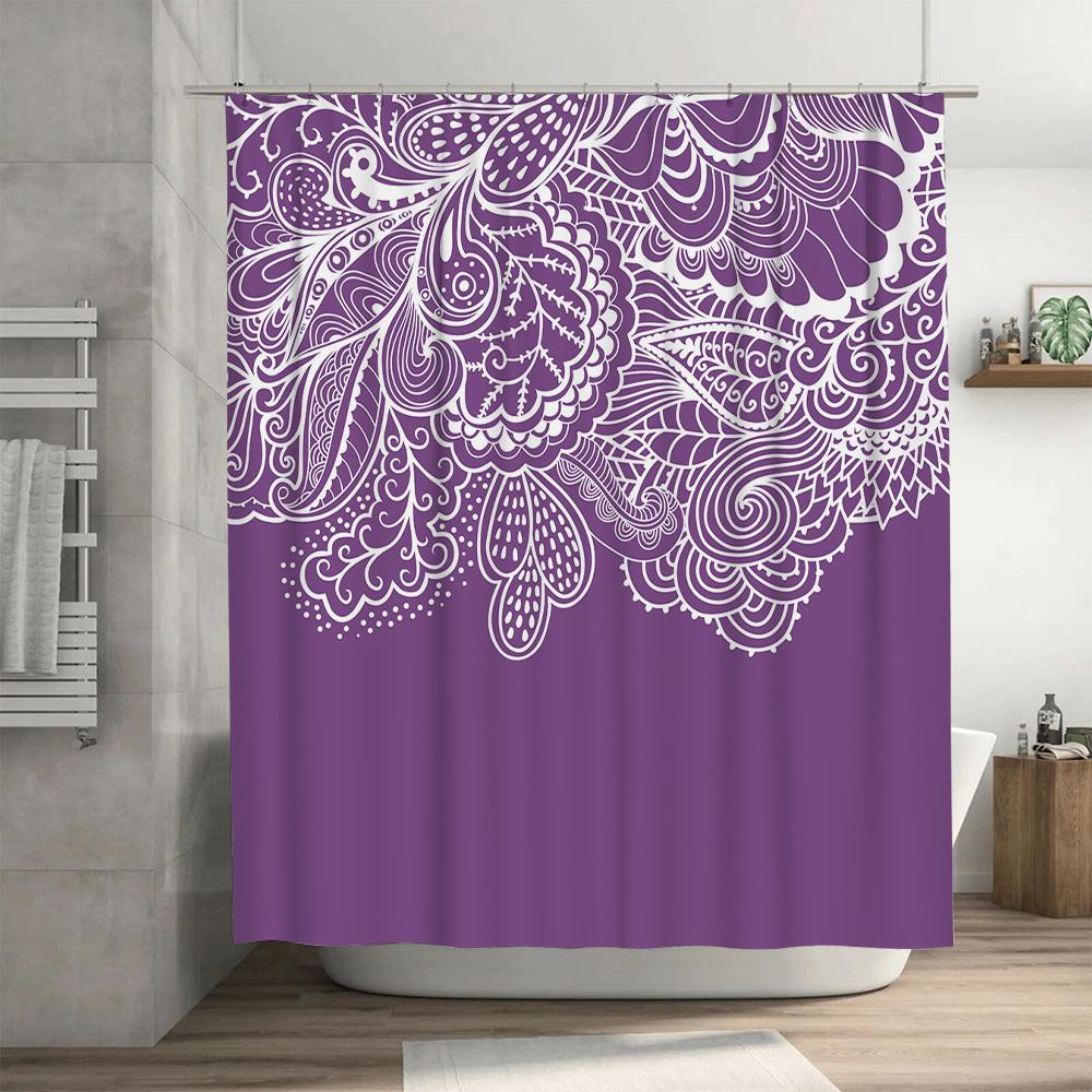 Stylish Purple White Floral Print Shower Curtain for Home Bath Decoration Waterproof Bathroom Accessories Set