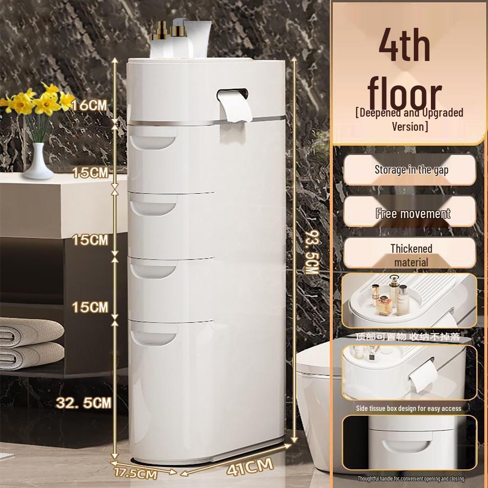 Bathroom Gap Drawer Storage Cabinet: Multi-layer Plastic, No Installation Needed.