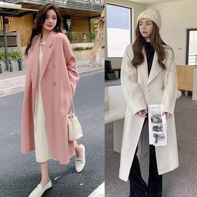 Elegante casaco de lã de inverno feminino vintage blusões jaquetas de comprimento médio solto gola virada para baixo cardigans