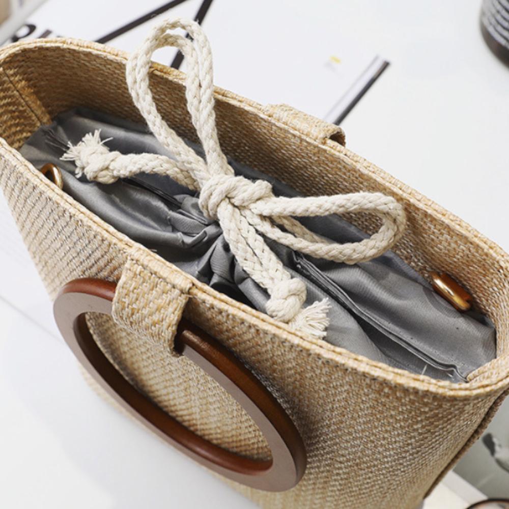 Fashion Woven Beach Solid Wood Handbag All-match One-shoulder Messenger Female Bag