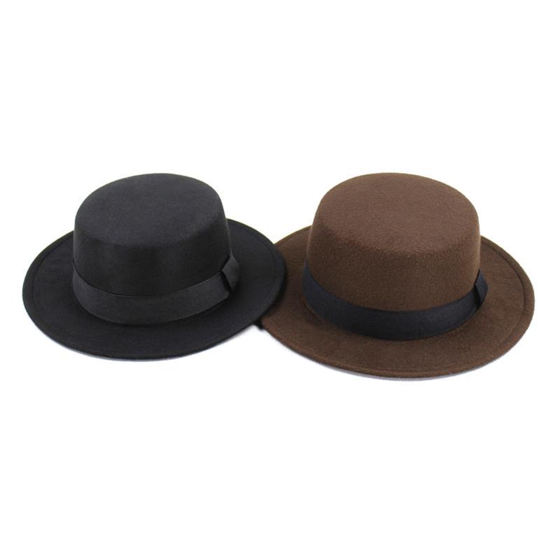 Buy Fashion Wool Boater Flat Top Hat 