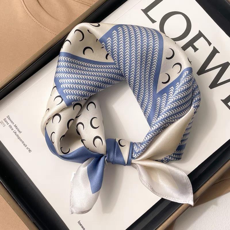 Dámský béžový hedvábný šátek - 53 cm Korejský styl Tištěný čtverec, 100% morušové hedvábí na jaro/léto