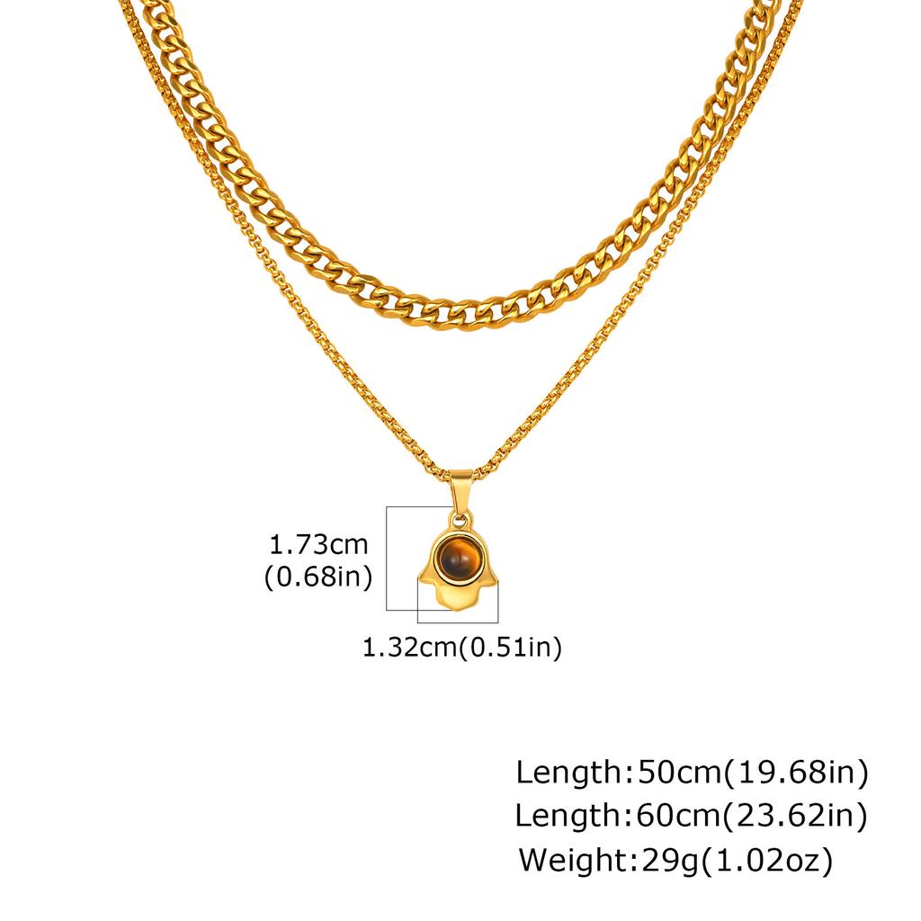 Erkek Çocuklar İçin Trend Boynuz Kolye, Altın Rengi Paslanmaz Çelik Kaplan Gözü Taşı Katmanlı Kolye, Zarif Erkek Takı Seti Hediye