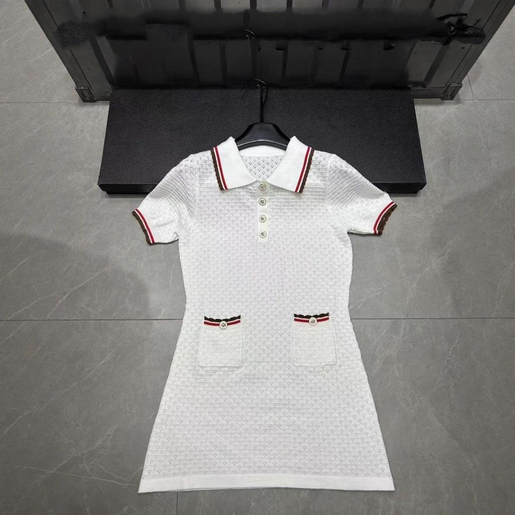 European Spring 2025 Hollowed Lapel Knit Short-Sleeve Dress