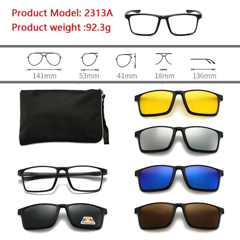 6 In 1 Polarized Sunglasses Men Women Magnetic Clip On Glasses  Optical Prescription Eyeglass Frames Magnet Clips