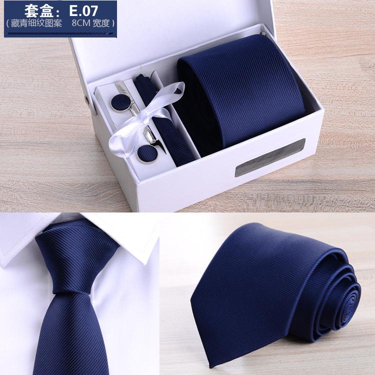 Men'S Six-Piece Formal Business Black 8Cm Striped Hand-Tie Groom Wedding Gift Box