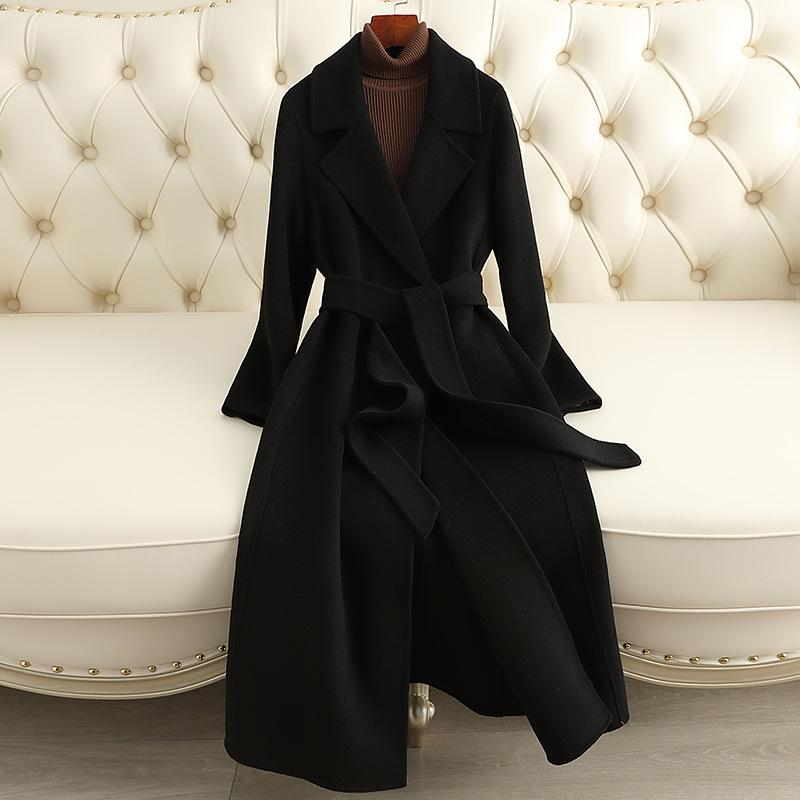 

Женское двухстороннее кашемировое пальто: Средняя длина, выше колена, облегающий крой, прямые плечи, новый стиль осень/зима 2024 года. L