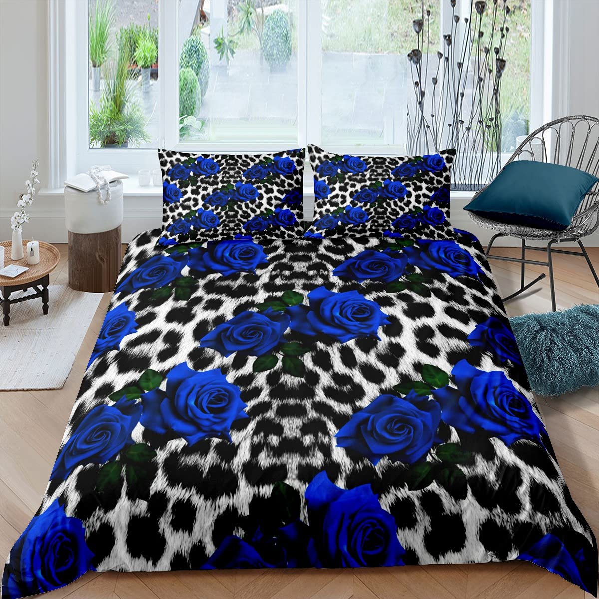 

Blue Rose Duvet Cover Set King Size 3D Printed Blossom Flowers Bedding Set Valentine S Day Botanical Polyester Comforter Cover EU single(135x200cm)