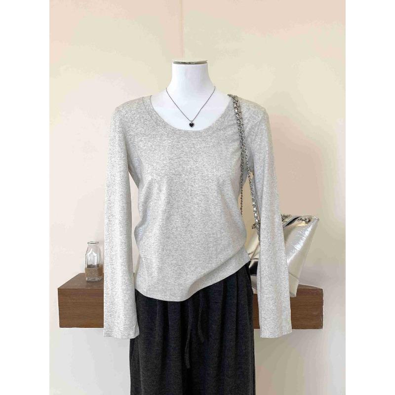 Simple collar straight shoulder bottoming shirt women's white shirt spring slim-fitting and thin long-sleeved top with pure desire