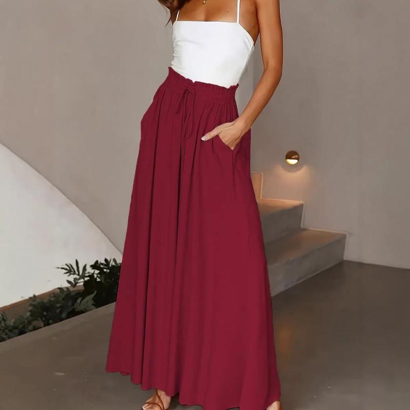 Womens High Waist Wide Leg Pants Loose Fit Stretchy Casual Trousers 2026 Wine Red