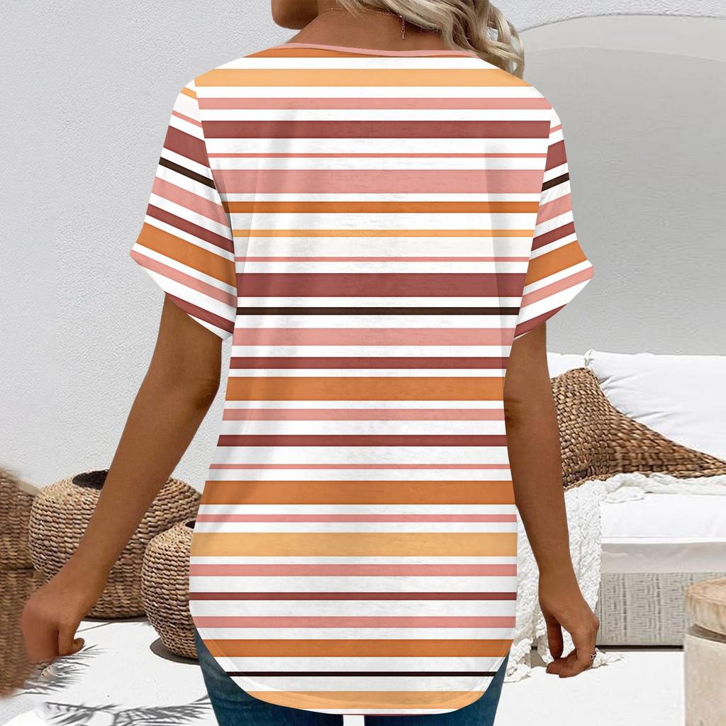 Women's Short Sleeve Shirts V Neck Print Tops Casual Tops Basic Tees Blouse Loose Tops
