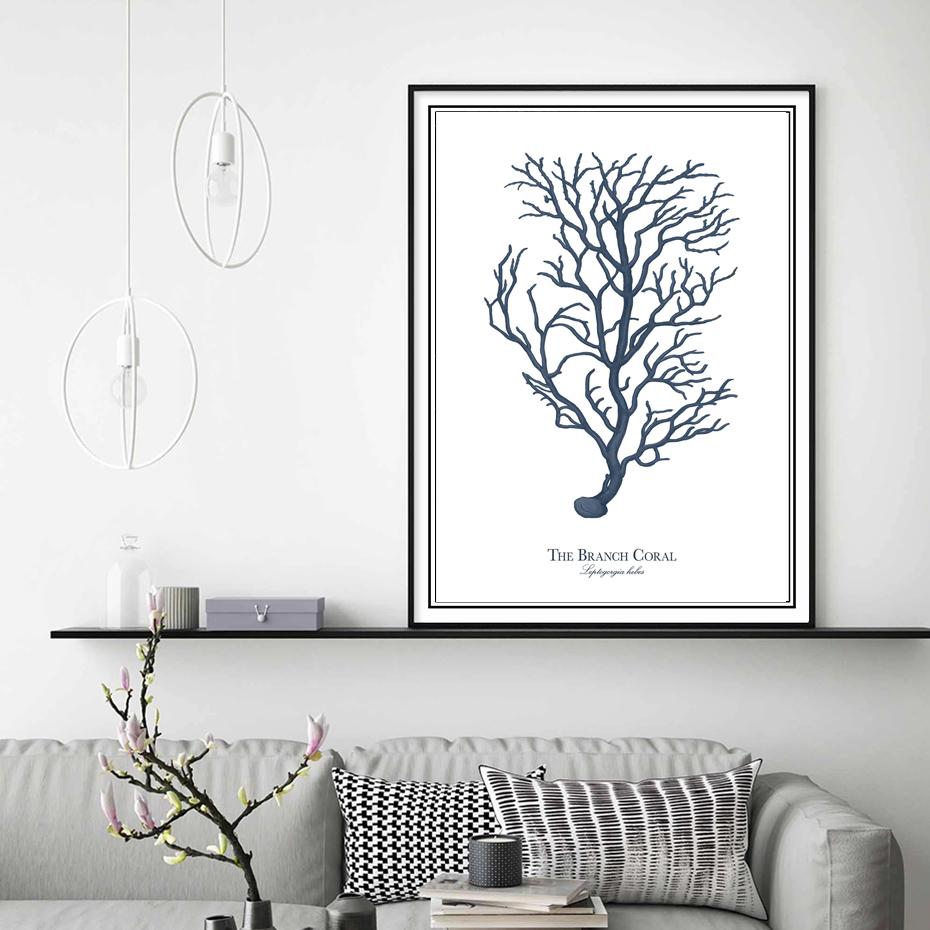 Blue Fossil Octopus Fish Turtle Seahorse Coral Vintage Posters Prints Wall Art Mural Canvas Painting Pictures Living Room Decor