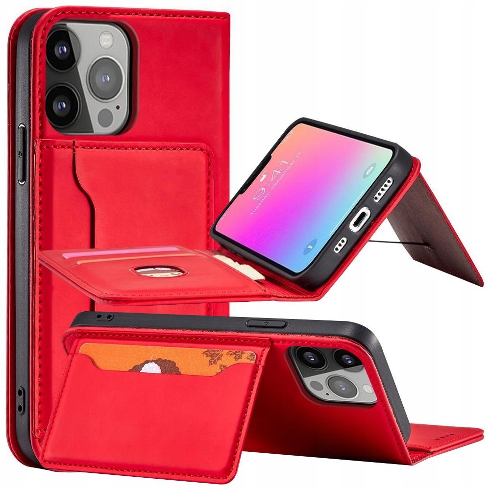 Magnet Card Case Etui Samsung Galaxy S23 Ultra Pokrowiec Z Klapką Portfel Podstawka Czerwone