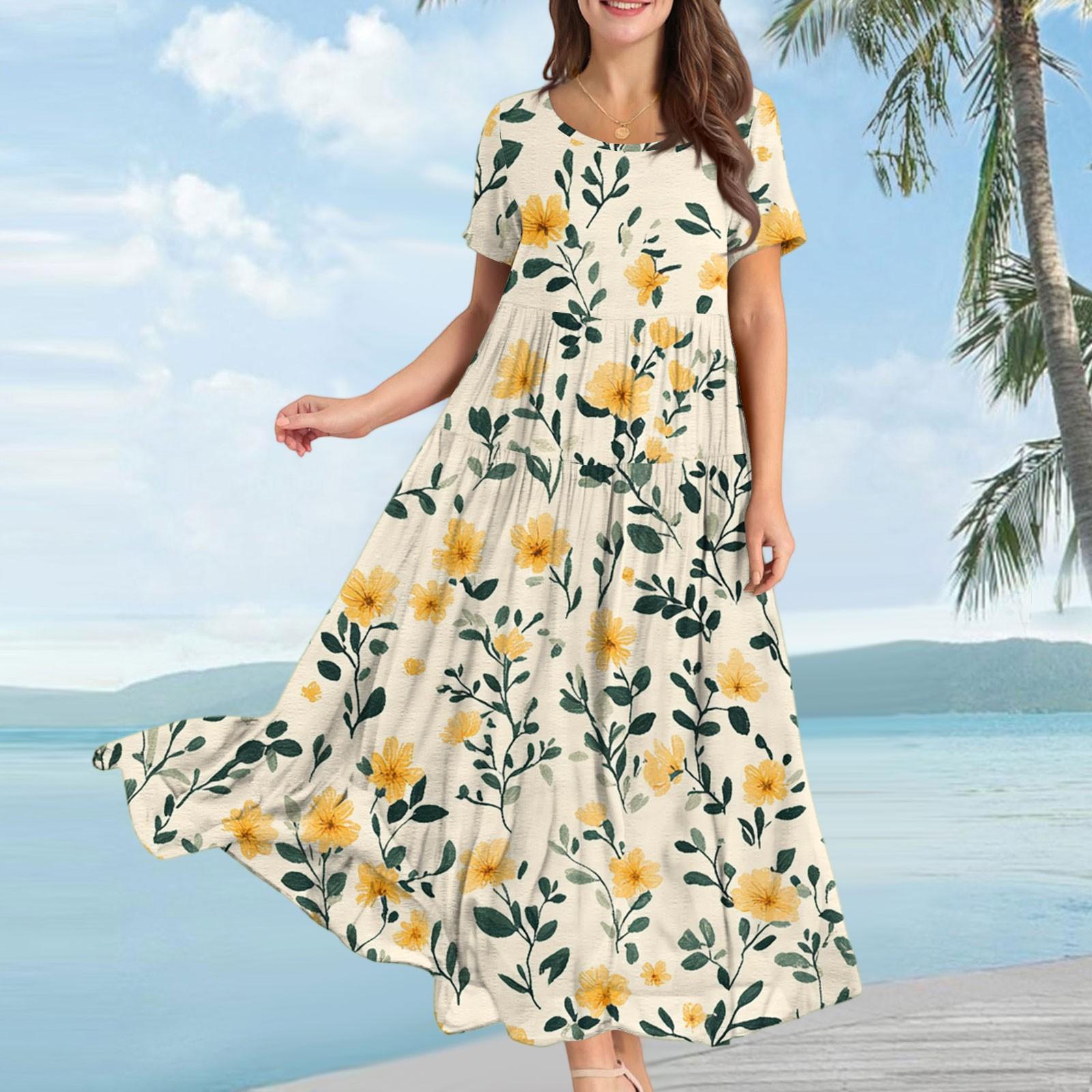 

Женское повседневное свободное платье с коротким рукавом и бохо-цветочным принтом XXL