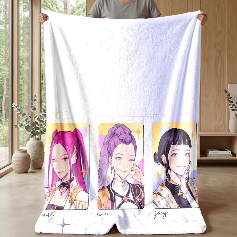 Kpop Dämonenjäger Bedruckte Flanell-Kuscheldecke Weich Warm Leicht Ganzjahresdecke für Sofa Bett Camping Wohnkultur Feiertagsgeschenk