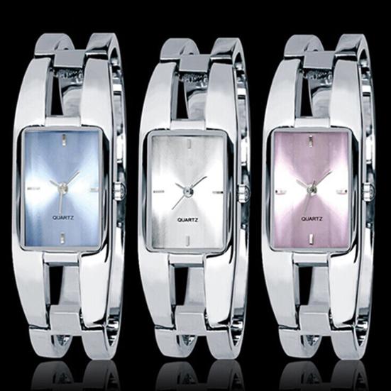 Women's Square Dial Changing Color Bracelet Bangle Quartz Fashion Wrist Watch