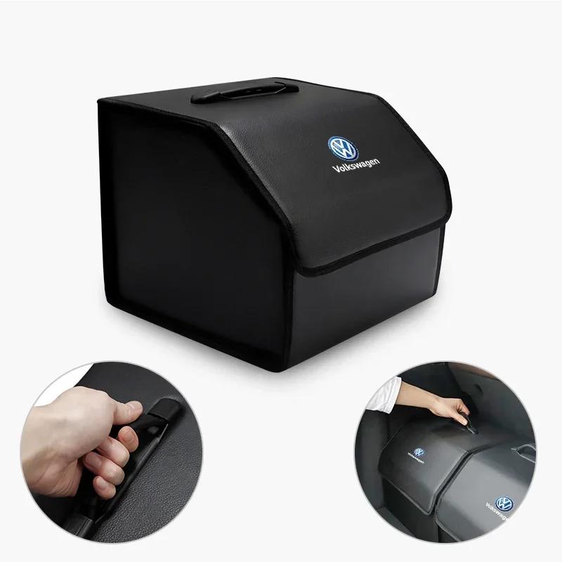 Car Trunk Storage Box Leather Sundries Organizer Travel Bag For VW R Line GTI Polo Golf Passat CC Tiguan Arteon Touareg Scirocco