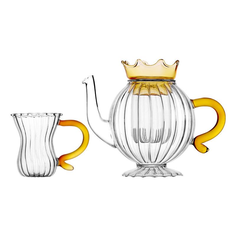 Crown Design Teabloom Stovetop & Microwave Safe Glass Teapot with Removable Loose Tea Glass Infuser And Tea Cup Tea Sets