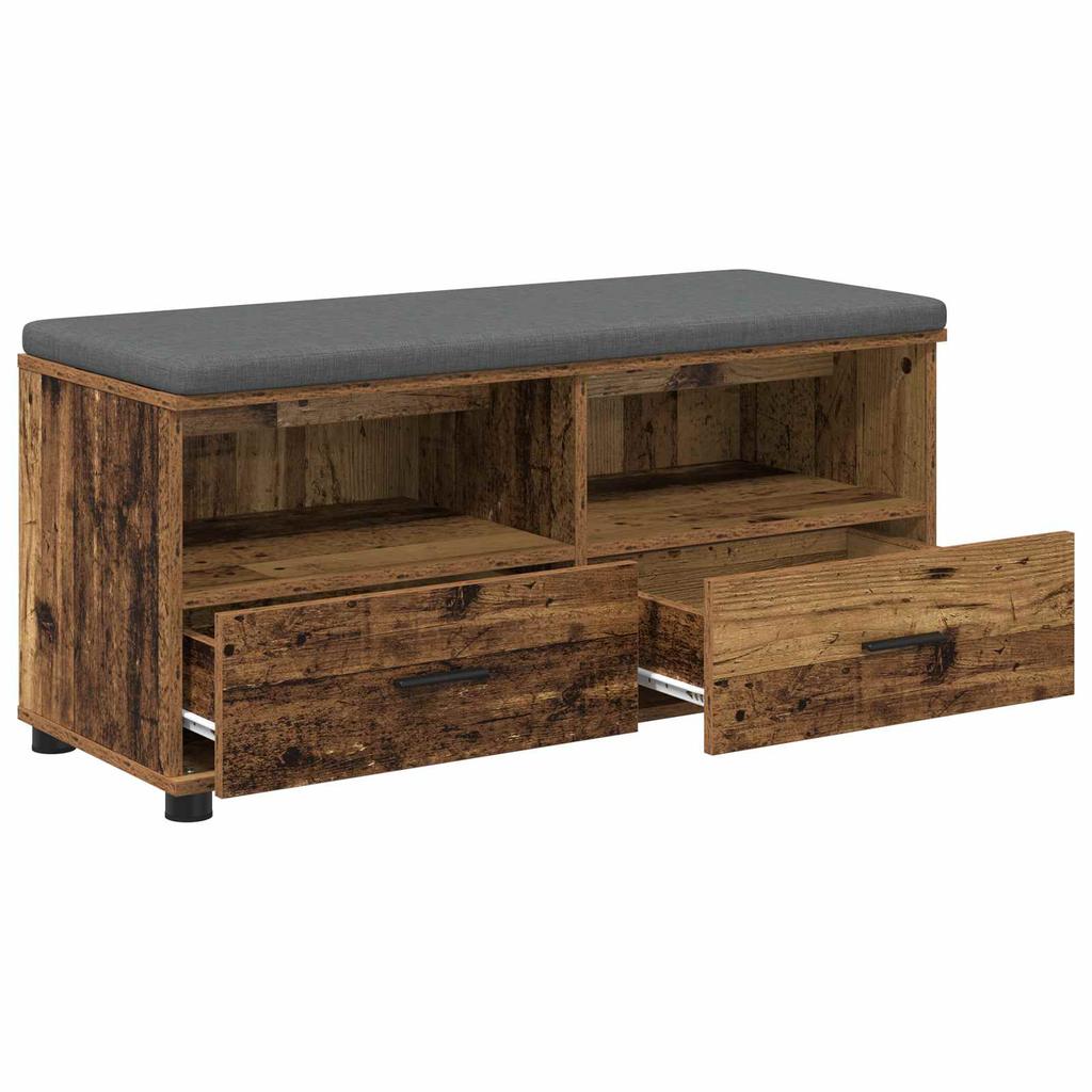 Hallway Bench with Cushion and Drawers Reclaimed Wood Look 100 x 38 x 46 cm