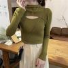 Women's Black Hollow Out Half-High Neck Sweater - Autumn/Winter Trendy, Versatile Knit Base Layer