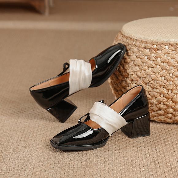 

Женские весенние туфли Мэри Джейн, женские туфли на высоком каблуке, одинарные туфли с квадратной головкой и неглубоким ртом, на толстом каблуке с бантом 35 чёрный