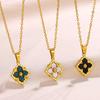 Stainless Steel Luck Clover Pendant Necklaces For Women Vintage Gold Color Flower Charm Clavicle Chain Jewelry Accessories Gift