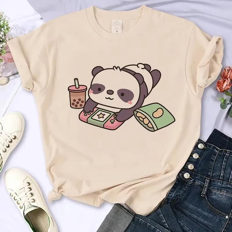 Summer Sleeve Cartoon Casual Creative Tshirt Vintage Round Neck Clothes Funny Cute Panda Printed T Shirt