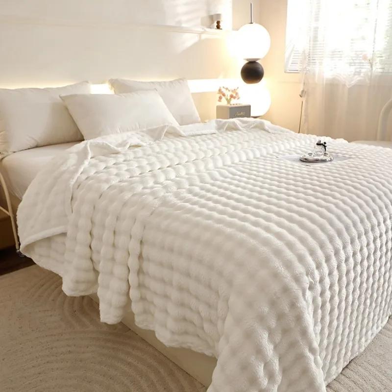 2025 new milk fleece rabbit hair bubble blanket double-sided fleece sheets office multi-function blanket