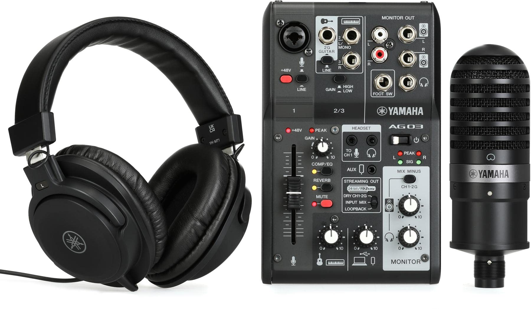 

Yamaha AG03MK2 Black Live Streaming Kit with Condenser and Microphone Cable Mixer/USB Interface, Microphone, Headphones, чорний